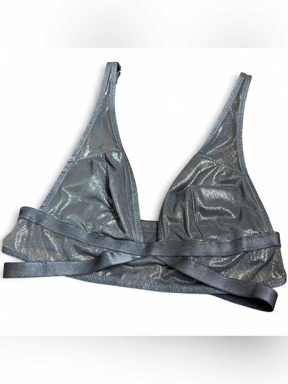 Victoria’s Secret gray silver metallic shimmery strappy bralette lingerie rave